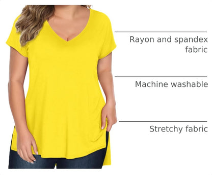 Women Plus Size Tops Long/Short Sleeve V Neck T Shirts Casual Loose Fit Basic Tee Tshirt