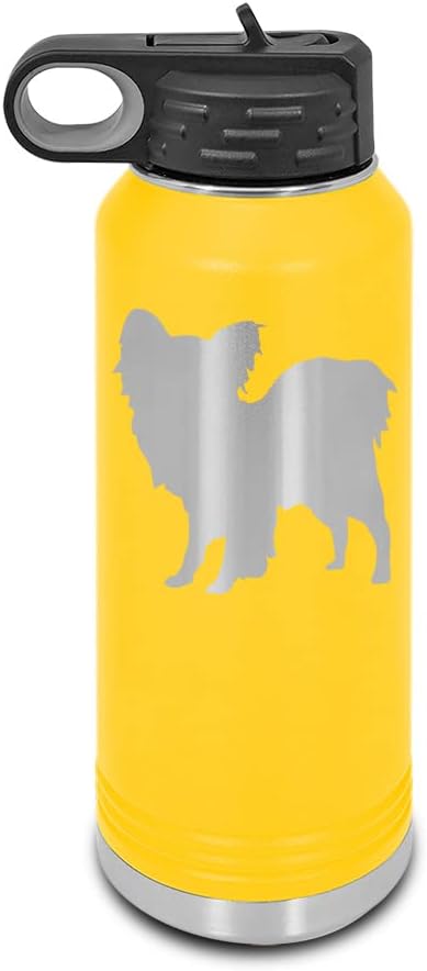 Papillon Laser Engraved Water Bottle Customizable Polar Camel Stainless Steel with Straw - Dog Canine pet Yellow 32 oz