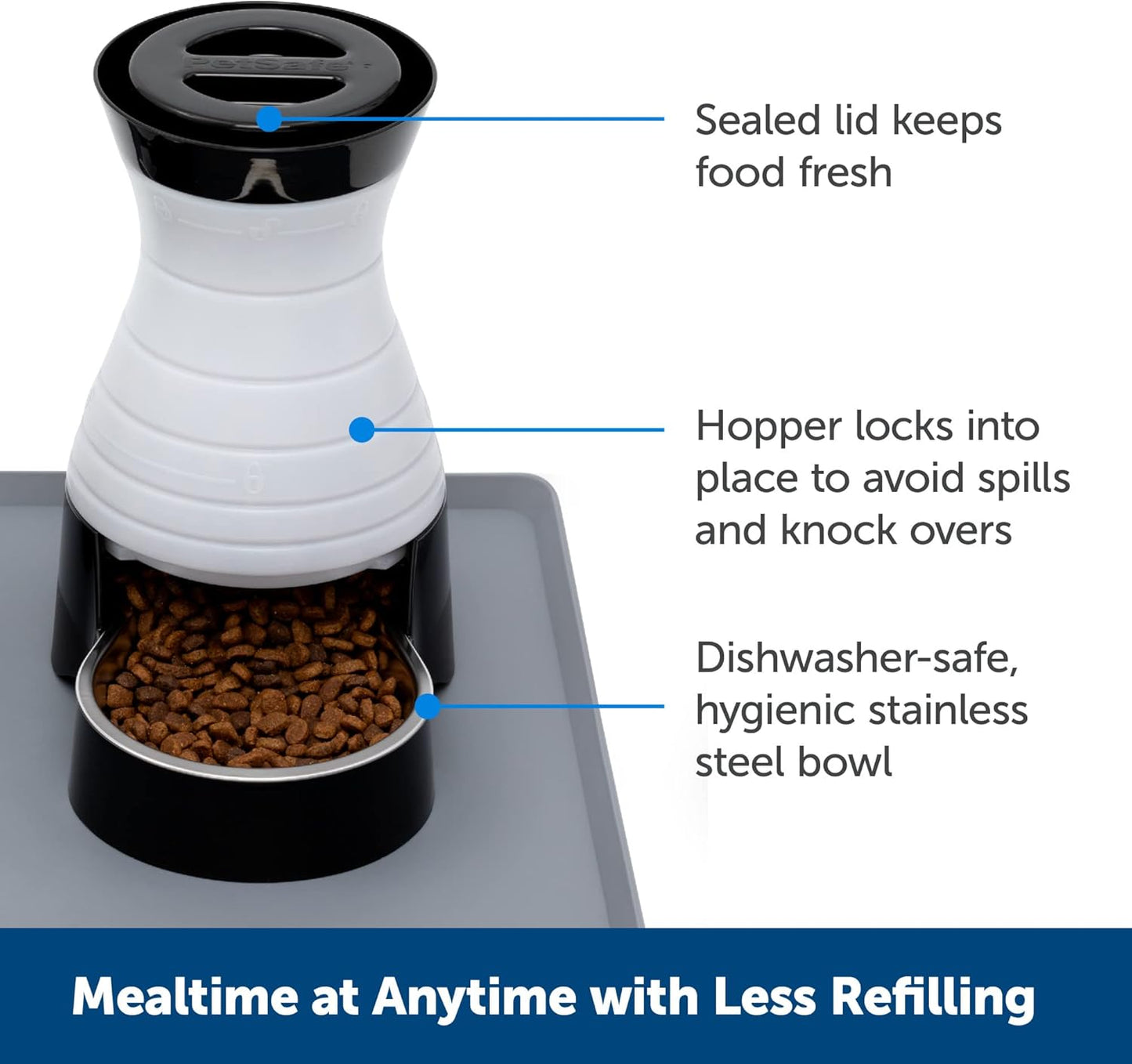 Healthy Pet Food Station, 2 lb Gravity Feeder, Cats & Dogs, Small | Dry Food Dispenser, Removable Stainless Steel Bowl Is Dishwasher Safe, Space-Saving Design