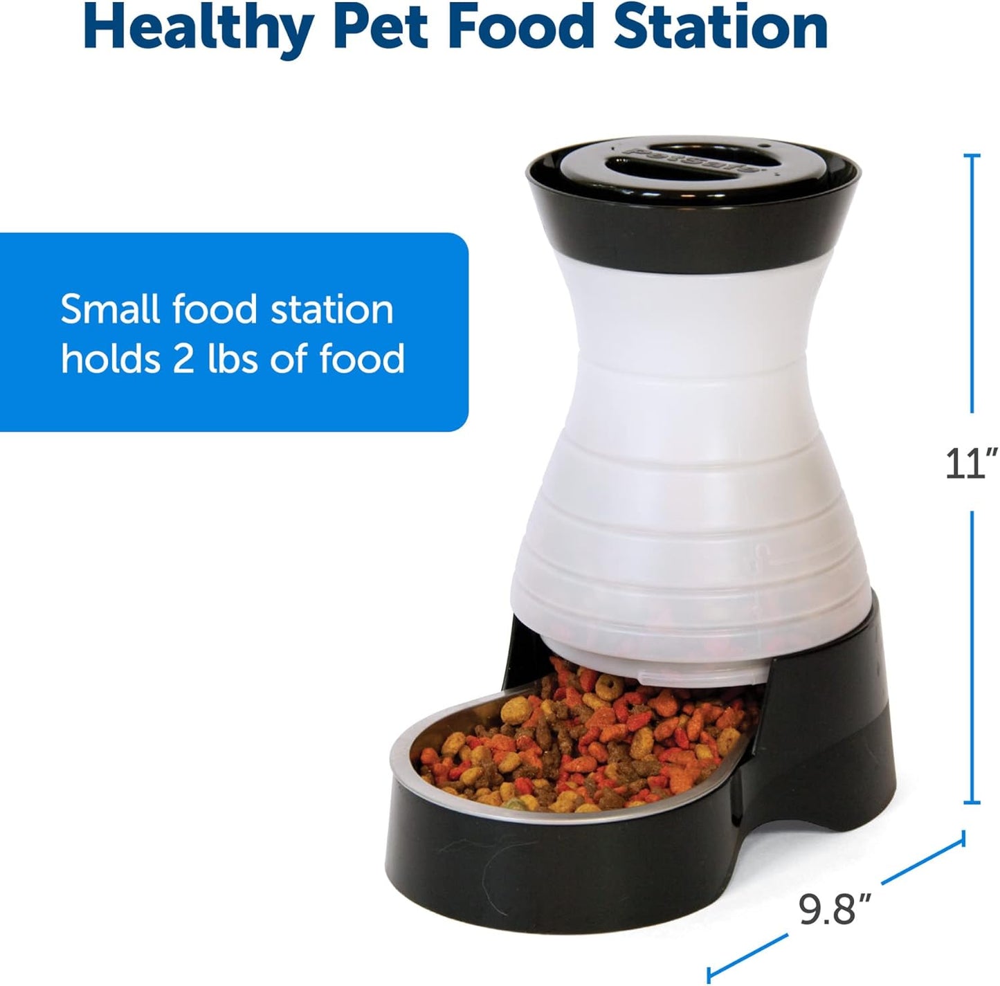 Healthy Pet Food Station, 2 lb Gravity Feeder, Cats & Dogs, Small | Dry Food Dispenser, Removable Stainless Steel Bowl Is Dishwasher Safe, Space-Saving Design