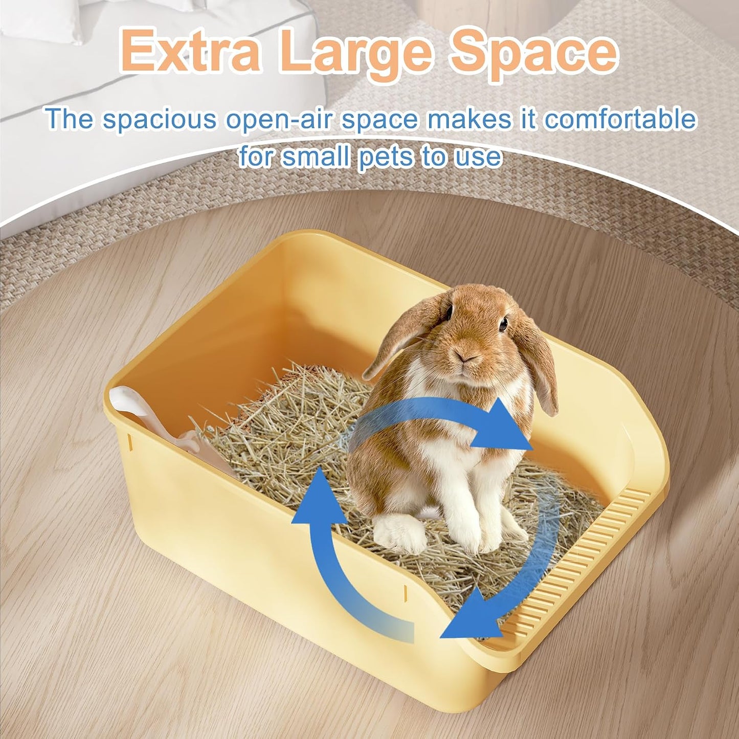 Rabbit Litter Box with Low Entry, High Back Splash Guard for Guinea Pigs, Hamsters, Hedgehogs, Chinchillas & Small Animals, Easy Clean Potty Training Pan for Cage (Yellow)