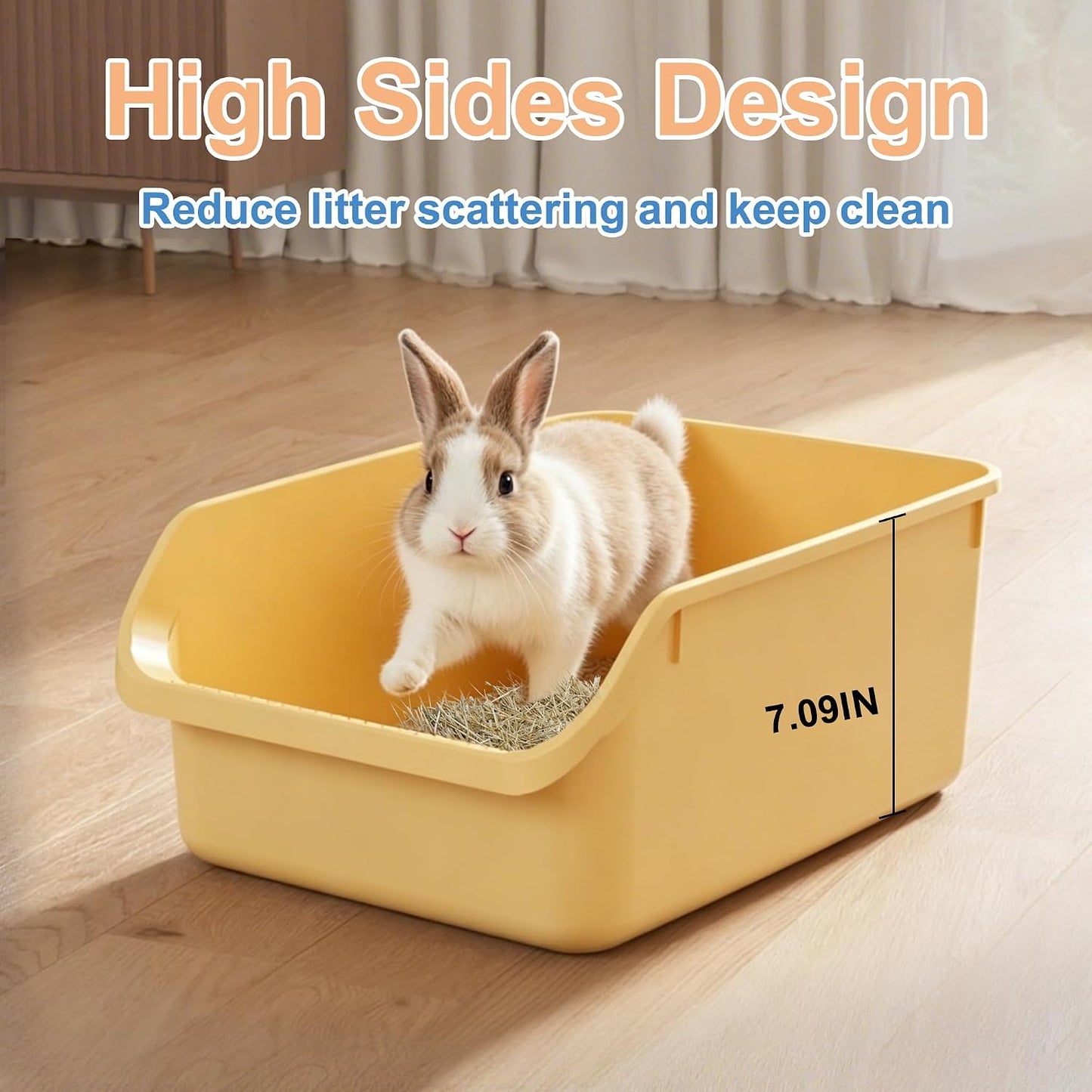 Rabbit Litter Box with Low Entry, High Back Splash Guard for Guinea Pigs, Hamsters, Hedgehogs, Chinchillas & Small Animals, Easy Clean Potty Training Pan for Cage (Yellow)