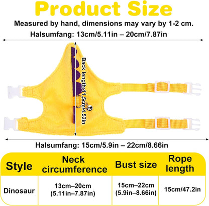 Ferret Harness and Leash Set, Yellow Adjustable Vest for Ferret | Dinosaur Shaped Leash with Safe Bell, Small Animals Vest Harness for Hedgehog, Guinea Pig, Rabbi