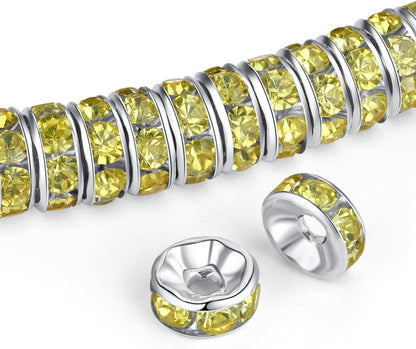 ZHIYUXI 200PCS Yellow Spacer Beads for Jewelry Making | 8mm Crystal Rhinestone Yellow Rondelle Spacers Beads for Bracelets Making