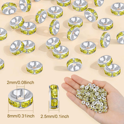 ZHIYUXI 200PCS Yellow Spacer Beads for Jewelry Making | 8mm Crystal Rhinestone Yellow Rondelle Spacers Beads for Bracelets Making