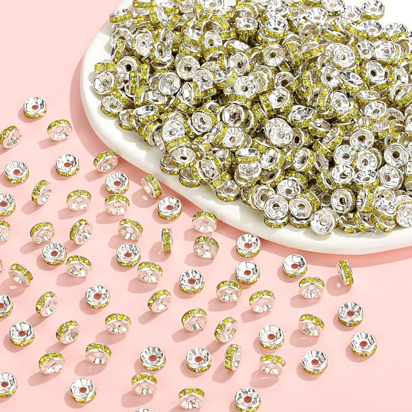 ZHIYUXI 200PCS Yellow Spacer Beads for Jewelry Making | 8mm Crystal Rhinestone Yellow Rondelle Spacers Beads for Bracelets Making