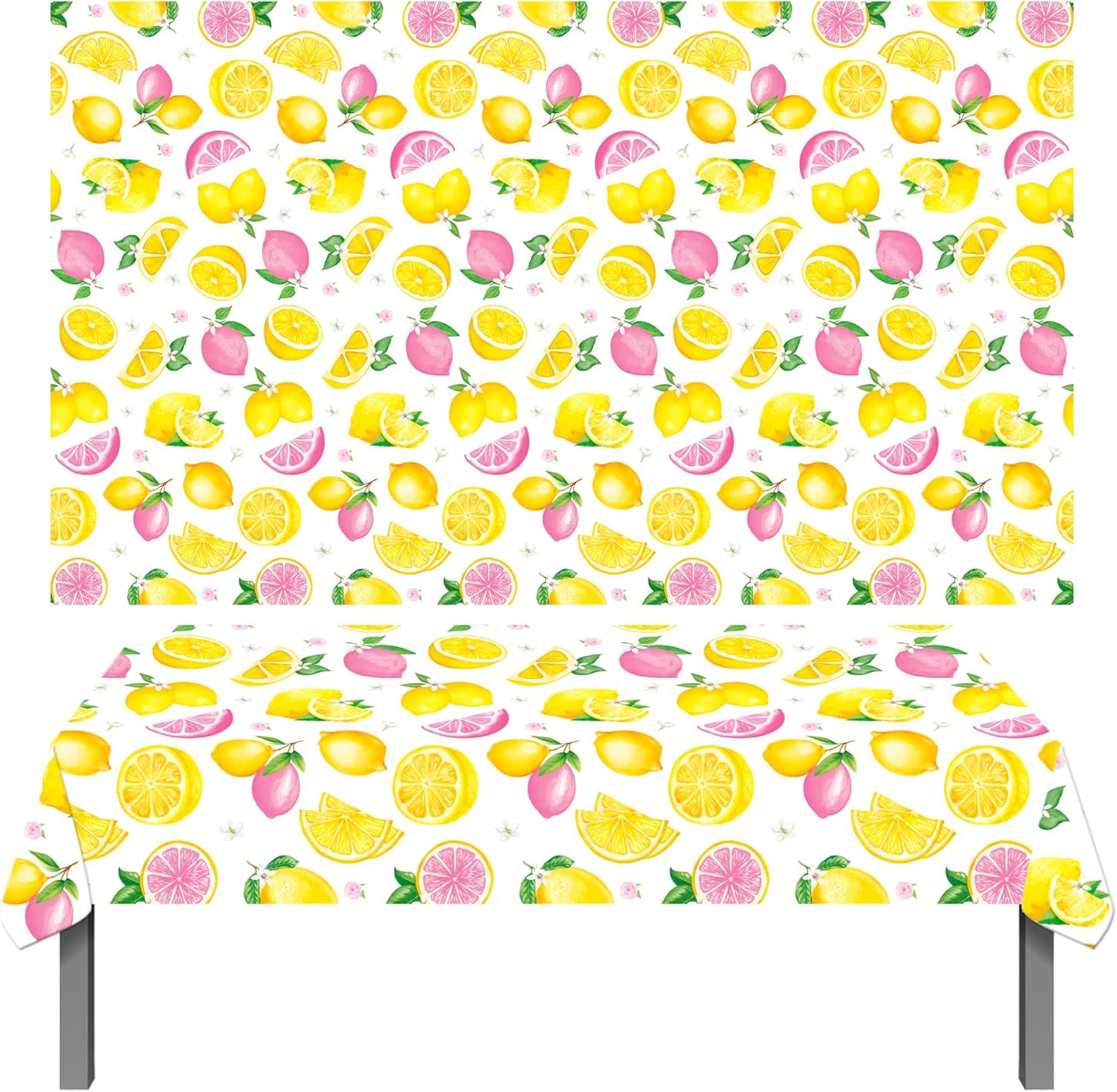 2Pcs Lemon Themed Plastic Tablecloths - 86.6 x 51.1 Inch Waterproof Pink Yellow Lemon Print Table Covers for Summer Fruit Birthday Baby Shower Lemonade Stand Party Decorations