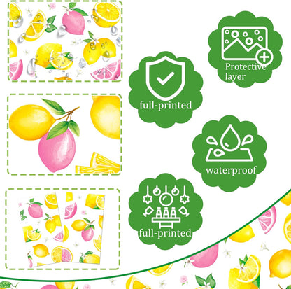 2Pcs Lemon Themed Plastic Tablecloths - 86.6 x 51.1 Inch Waterproof Pink Yellow Lemon Print Table Covers for Summer Fruit Birthday Baby Shower Lemonade Stand Party Decorations
