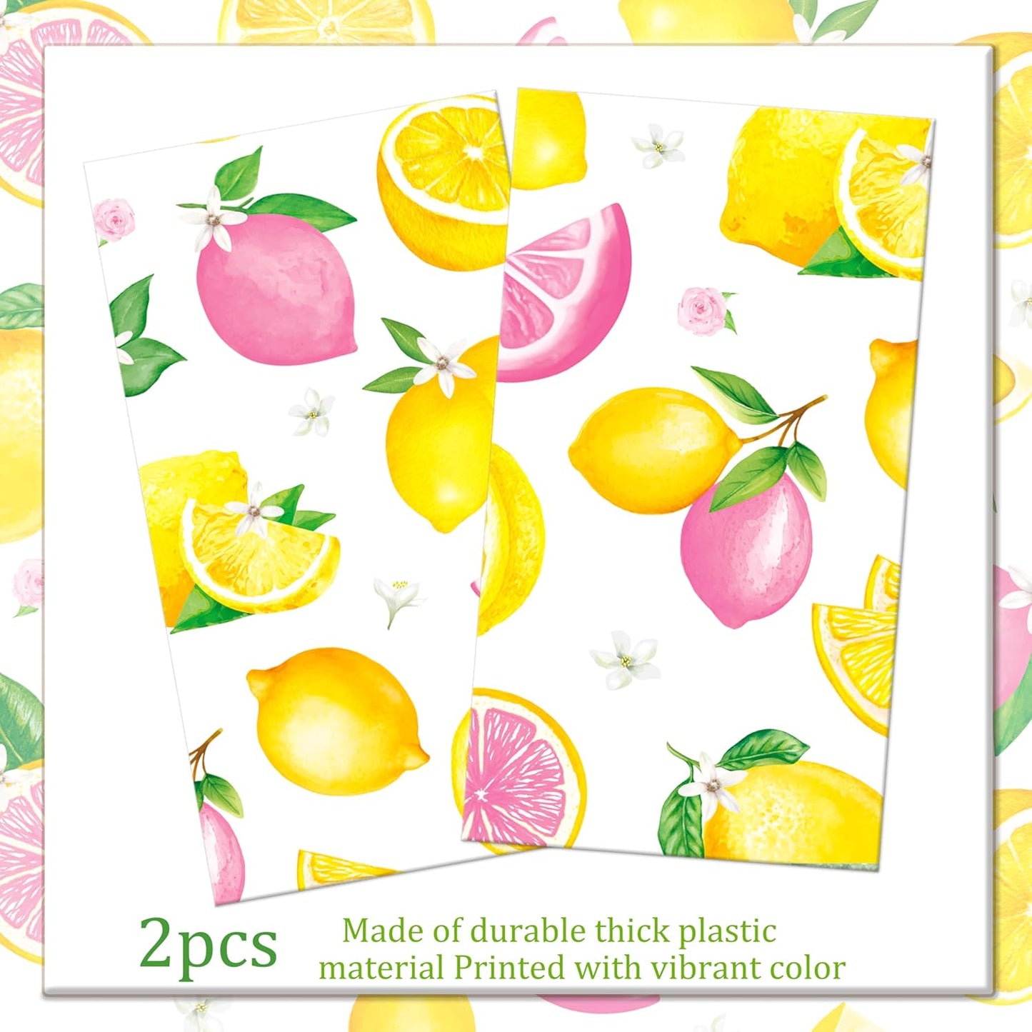 2Pcs Lemon Themed Plastic Tablecloths - 86.6 x 51.1 Inch Waterproof Pink Yellow Lemon Print Table Covers for Summer Fruit Birthday Baby Shower Lemonade Stand Party Decorations