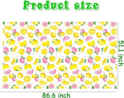 2Pcs Lemon Themed Plastic Tablecloths - 86.6 x 51.1 Inch Waterproof Pink Yellow Lemon Print Table Covers for Summer Fruit Birthday Baby Shower Lemonade Stand Party Decorations