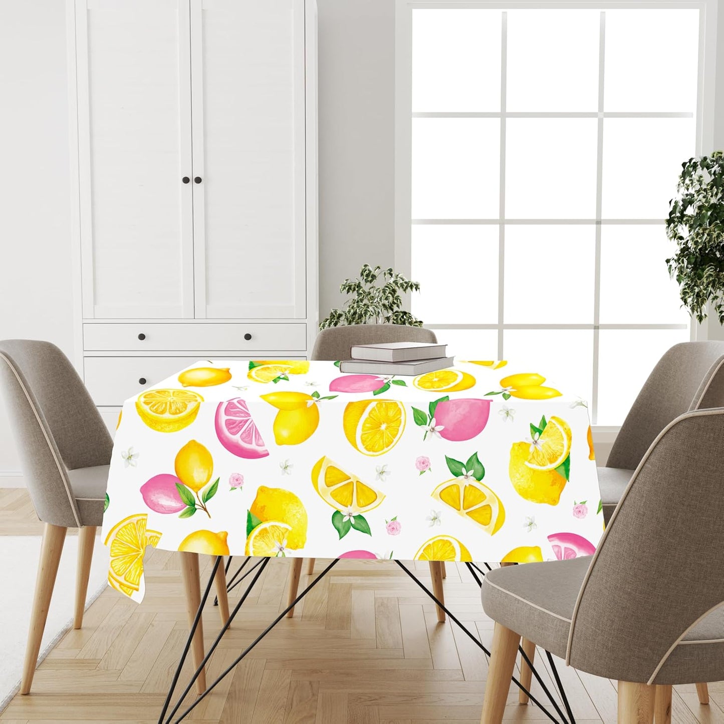 2Pcs Lemon Themed Plastic Tablecloths - 86.6 x 51.1 Inch Waterproof Pink Yellow Lemon Print Table Covers for Summer Fruit Birthday Baby Shower Lemonade Stand Party Decorations