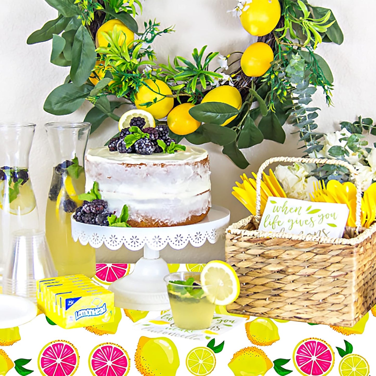 2Pcs Pink Lemon Party Table Decoration Summer Fresh Fruits Tablecloth Lemonade Table Decoration for Pink and Yellow Lemon Themed Birthday Party Supplies