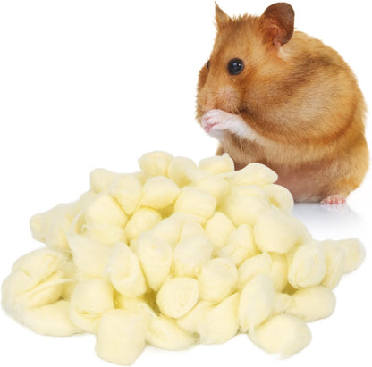 Hamster Cotton Ball, Rainbow Winter Warm Bedding, Soft Small Animal Cotton for Syrian Hamster Chinchilla Hedgehog (Yellow)