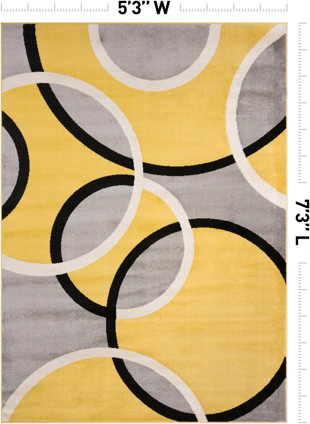 Contemporary Abstract Circles Area Rug, Fade-Resistant Carpet for Living Room, Bedroom, or Home Office, Yellow, 5'3" x 7'3"