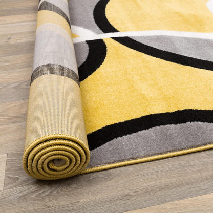 Contemporary Abstract Circles Area Rug, Fade-Resistant Carpet for Living Room, Bedroom, or Home Office, Yellow, 5'3" x 7'3"