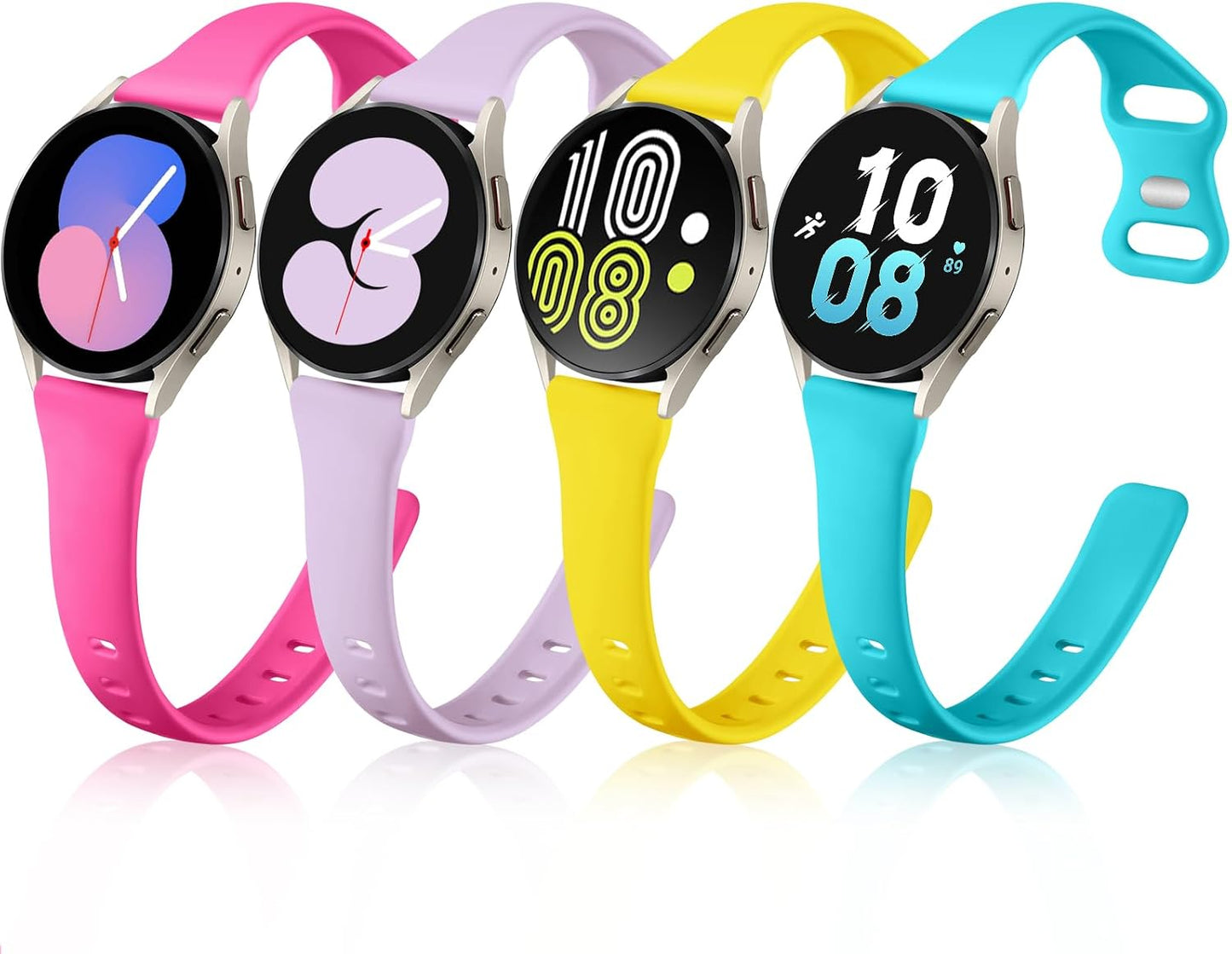 Compatible with Samsung Galaxy Watch 7 6 5 4 Band 40mm 44mm/Galaxy Watch 4 6 Classic 42mm 46mm 43mm 47mm,20mm Soft Slim Silicone for Samsung Watch 4 Bands Women Large Rose/Teal/Lavender/Yellow