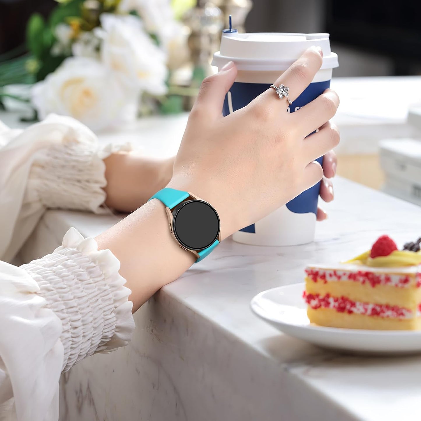Compatible with Samsung Galaxy Watch 7 6 5 4 Band 40mm 44mm/Galaxy Watch 4 6 Classic 42mm 46mm 43mm 47mm,20mm Soft Slim Silicone for Samsung Watch 4 Bands Women Large Rose/Teal/Lavender/Yellow