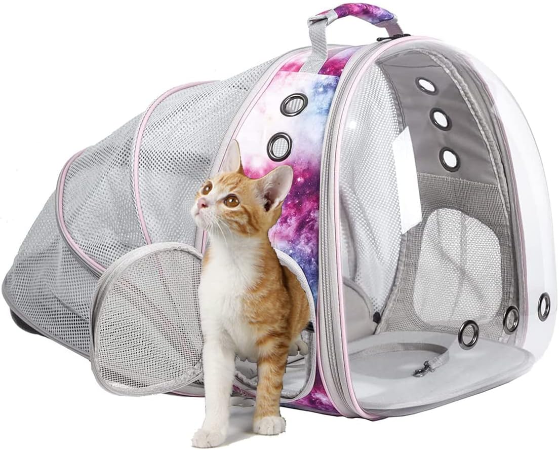 Expandable Cat Backpack Carrier, Fit up to 12 lbs, Space Capsule Astronaut Bubble Window Pet Backpack for Kitten, Bunny, Rabbit and Small Puppy Yellow