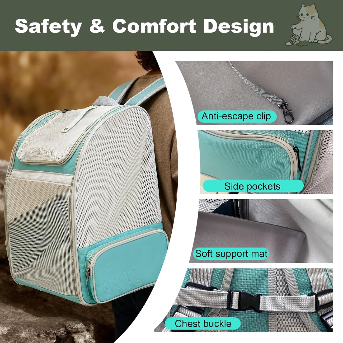 Expandable Cat Backpack Carrier, Fit up to 12 lbs, Space Capsule Astronaut Bubble Window Pet Backpack for Kitten, Bunny, Rabbit and Small Puppy Yellow