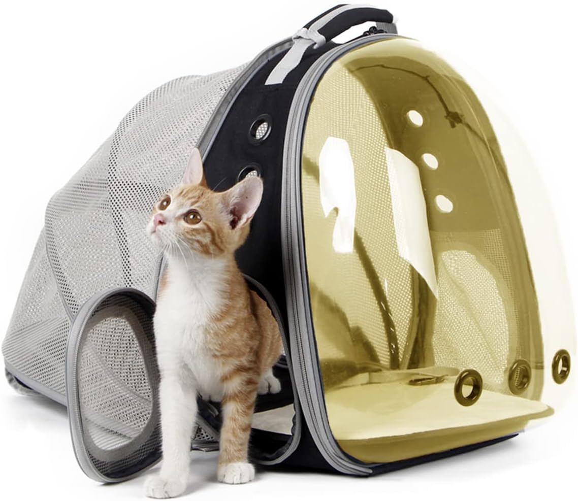 Expandable Cat Backpack Carrier, Fit up to 12 lbs, Space Capsule Astronaut Bubble Window Pet Backpack for Kitten, Bunny, Rabbit and Small Puppy Yellow