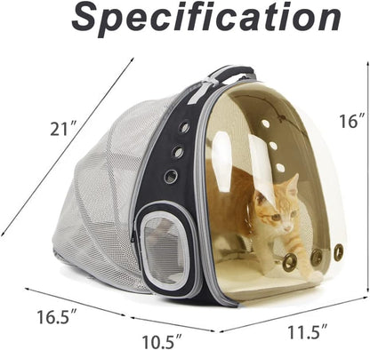 Expandable Cat Backpack Carrier, Fit up to 12 lbs, Space Capsule Astronaut Bubble Window Pet Backpack for Kitten, Bunny, Rabbit and Small Puppy Yellow