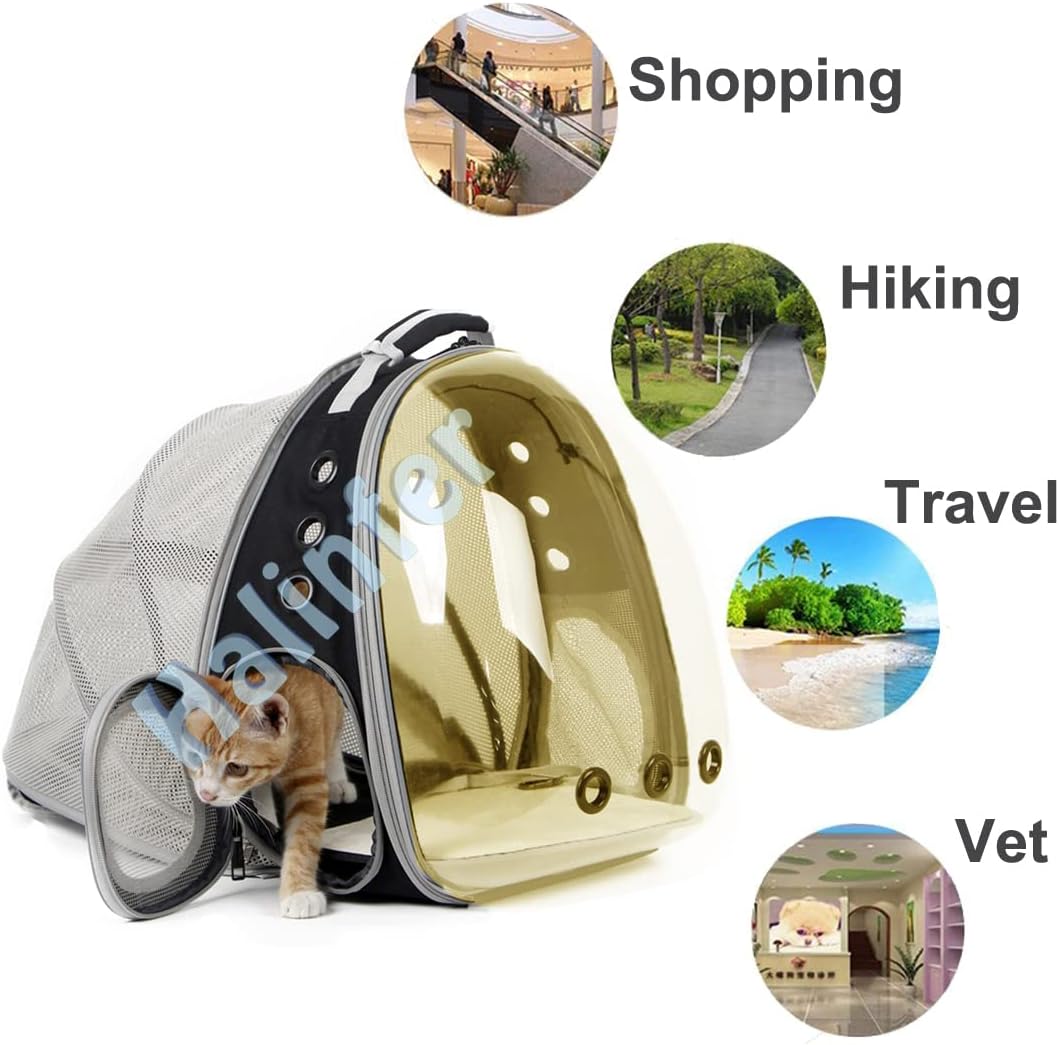 Expandable Cat Backpack Carrier, Fit up to 12 lbs, Space Capsule Astronaut Bubble Window Pet Backpack for Kitten, Bunny, Rabbit and Small Puppy Yellow