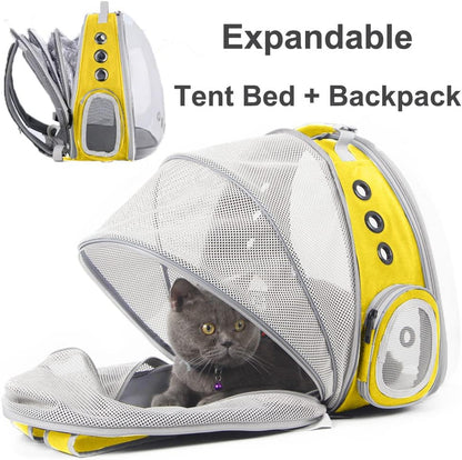 Expandable Cat Backpack Carrier, Fit up to 12 lbs, Space Capsule Astronaut Bubble Window Pet Backpack for Kitten, Bunny, Rabbit and Small Puppy Yellow
