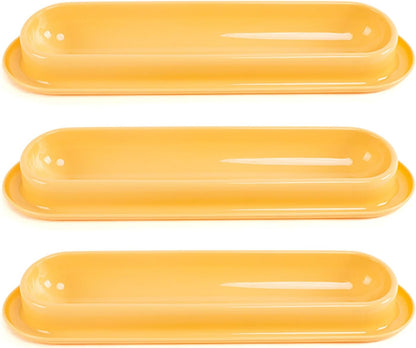 3Pc Cats Feeding Dish Long Multiple Dining Bowl with Skidproof Bottom Cats Food Plate for Water & Food, Easily Wash, Yellow