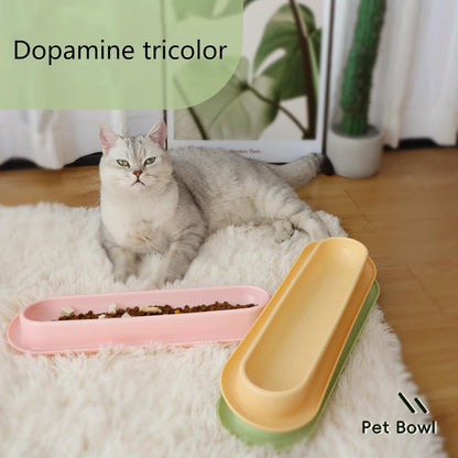 3Pc Cats Feeding Dish Long Multiple Dining Bowl with Skidproof Bottom Cats Food Plate for Water & Food, Easily Wash, Yellow