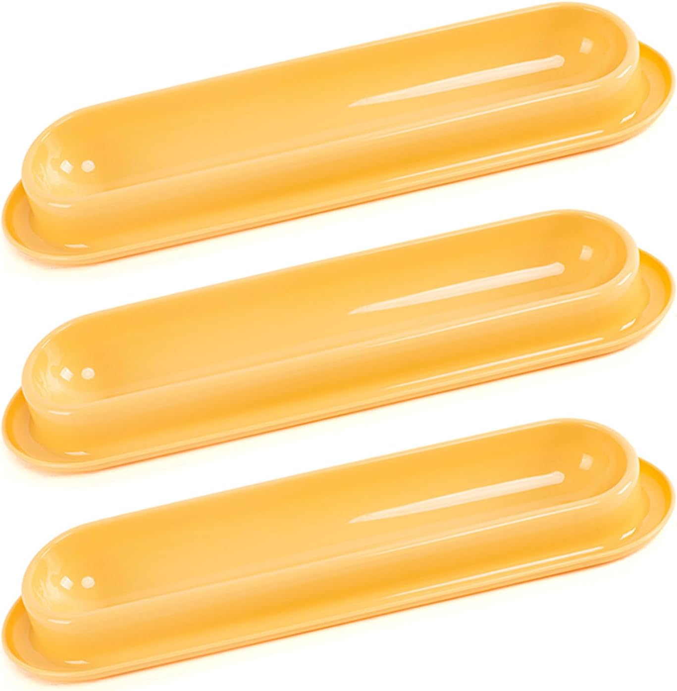 3Pc Cats Feeding Dish Long Multiple Dining Bowl with Skidproof Bottom Cats Food Plate for Water & Food, Easily Wash, Yellow