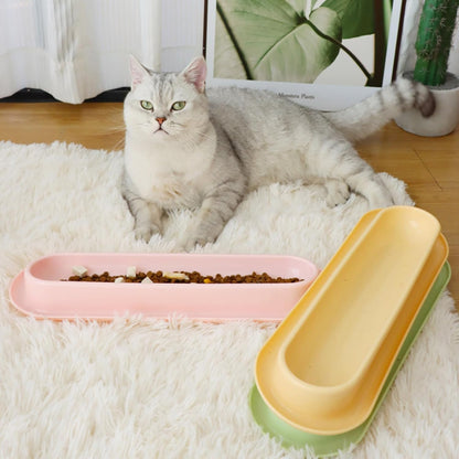 3Pc Cats Feeding Dish Long Multiple Dining Bowl with Skidproof Bottom Cats Food Plate for Water & Food, Easily Wash, Yellow