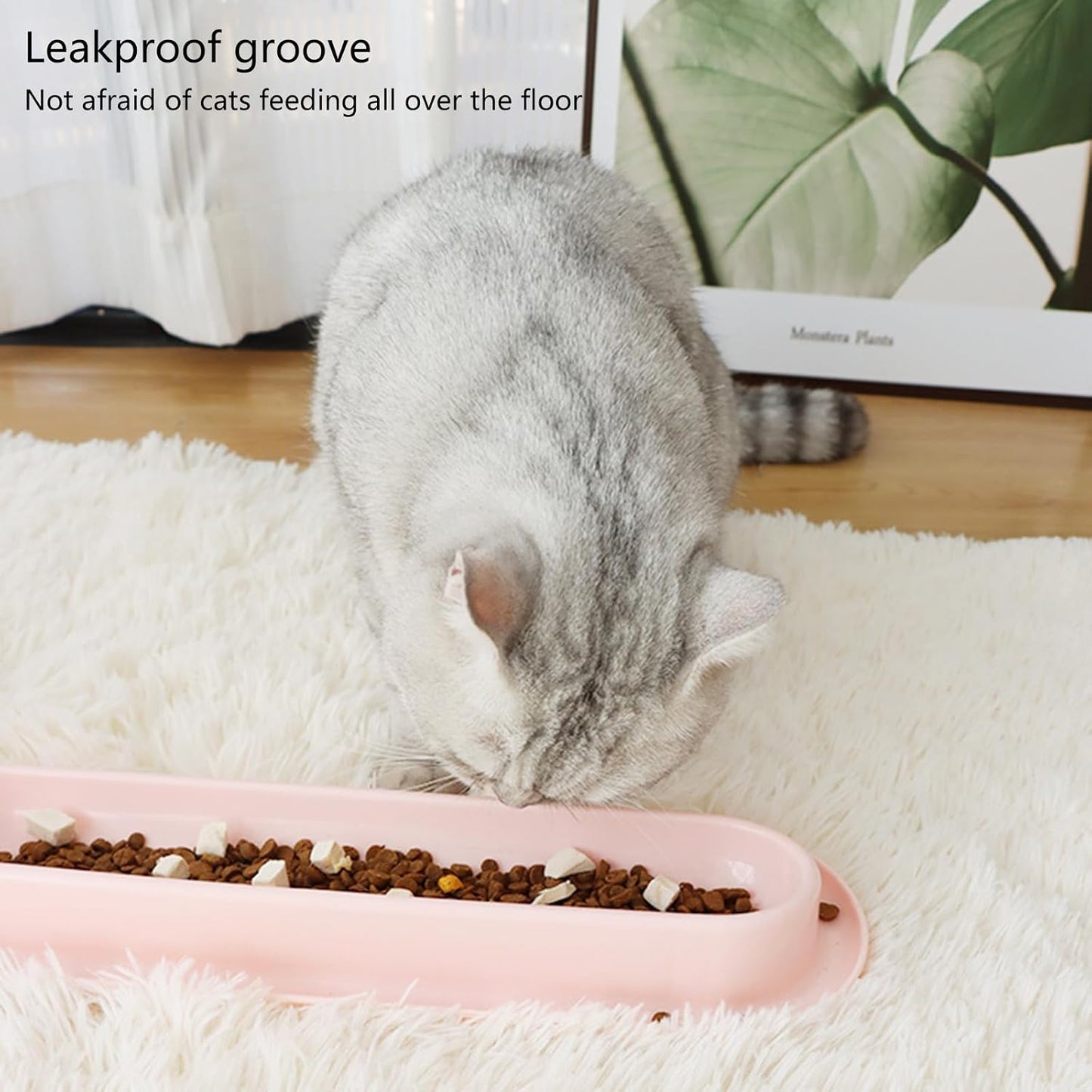 3Pc Cats Feeding Dish Long Multiple Dining Bowl with Skidproof Bottom Cats Food Plate for Water & Food, Easily Wash, Yellow
