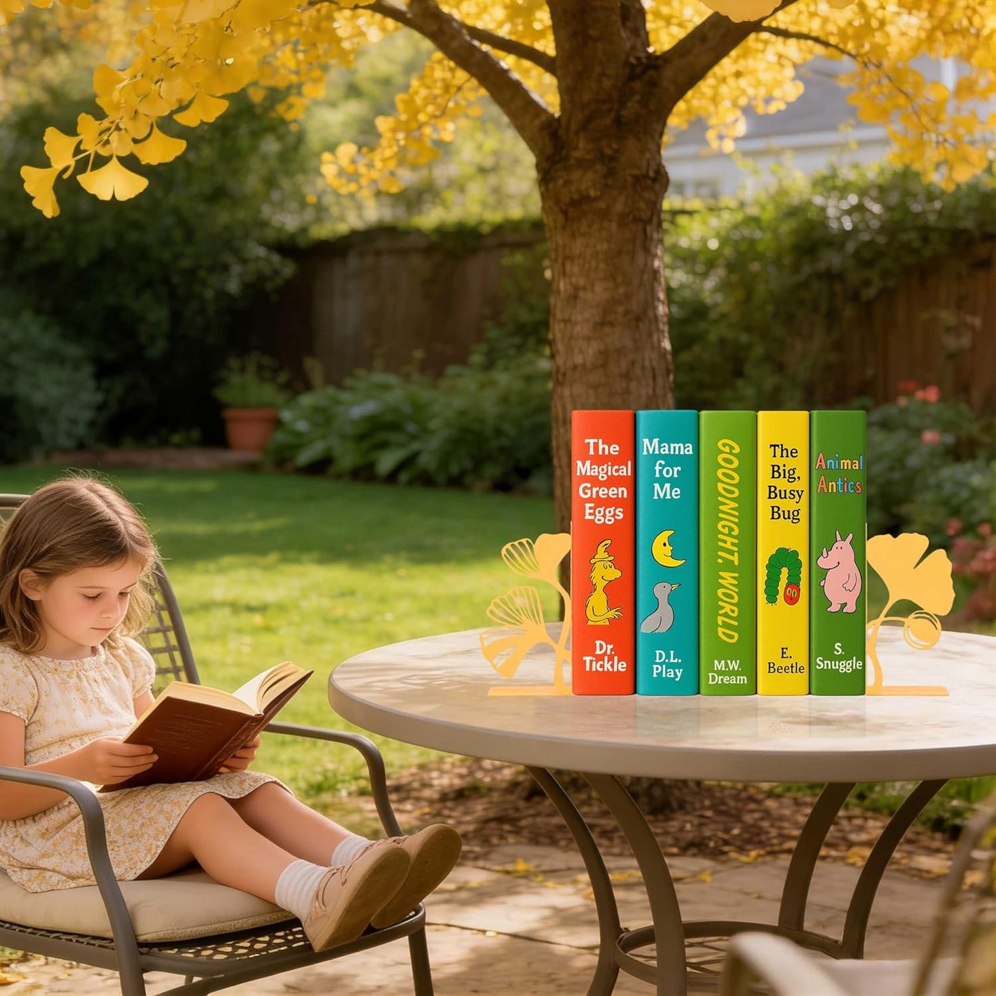 Ginkgo Leaf Metal Bookends, Yellow Botanical Plant Decorative Book Ends for Bookshelf, Cute Unique Bookends for Reading Room Kitchen Office Bathroom Living Room, Bookend Home Decor