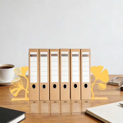 Ginkgo Leaf Metal Bookends, Yellow Botanical Plant Decorative Book Ends for Bookshelf, Cute Unique Bookends for Reading Room Kitchen Office Bathroom Living Room, Bookend Home Decor