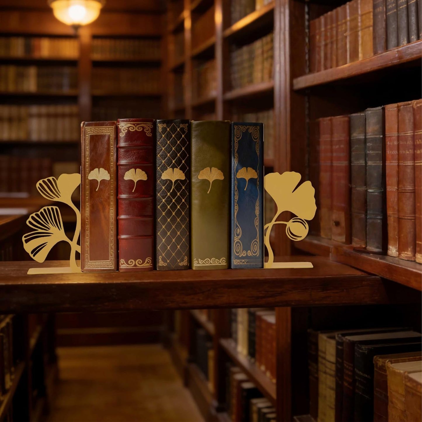 Ginkgo Leaf Metal Bookends, Yellow Botanical Plant Decorative Book Ends for Bookshelf, Cute Unique Bookends for Reading Room Kitchen Office Bathroom Living Room, Bookend Home Decor