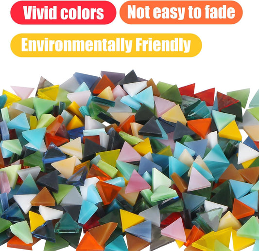 Flat Glass Mosaic Tiles, 550 Pcs Stained Glass Mosaic, Triangle Mixed Color Flat Gems for Home Decoration DIY Crafts with Storage Box