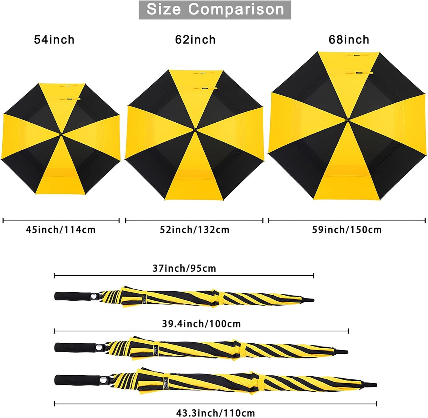 47/54/62/68/72 Inch Golf Umbrella Windproof Auto Open Large Umbrella | Oversized Stick Umbrella, Extra Large, Vented Double Canopy, Waterproof 210T Pongee Fabric, Fiberglass Frame, EVA Foam Handle