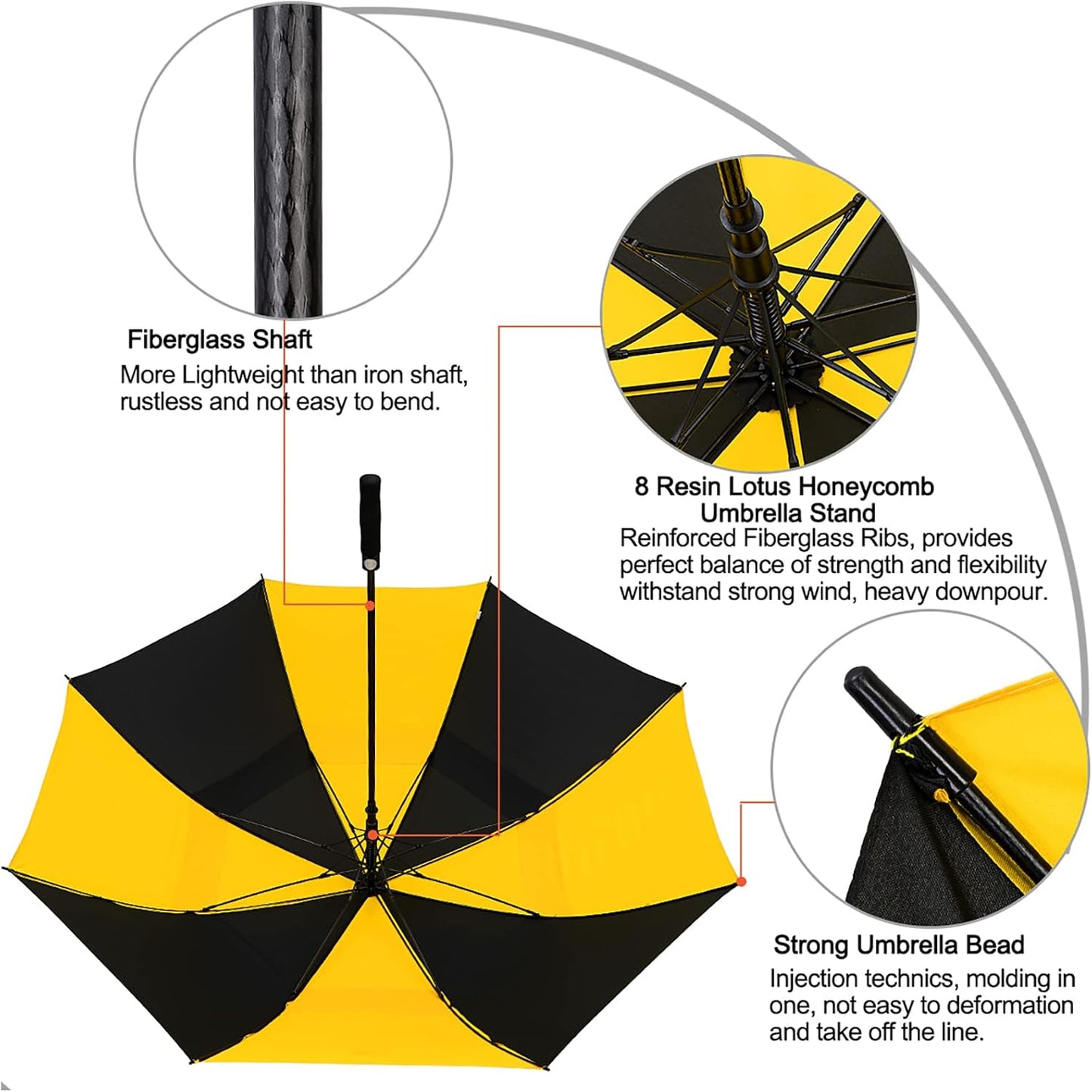 47/54/62/68/72 Inch Golf Umbrella Windproof Auto Open Large Umbrella | Oversized Stick Umbrella, Extra Large, Vented Double Canopy, Waterproof 210T Pongee Fabric, Fiberglass Frame, EVA Foam Handle