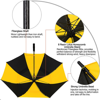 47/54/62/68/72 Inch Golf Umbrella Windproof Auto Open Large Umbrella | Oversized Stick Umbrella, Extra Large, Vented Double Canopy, Waterproof 210T Pongee Fabric, Fiberglass Frame, EVA Foam Handle