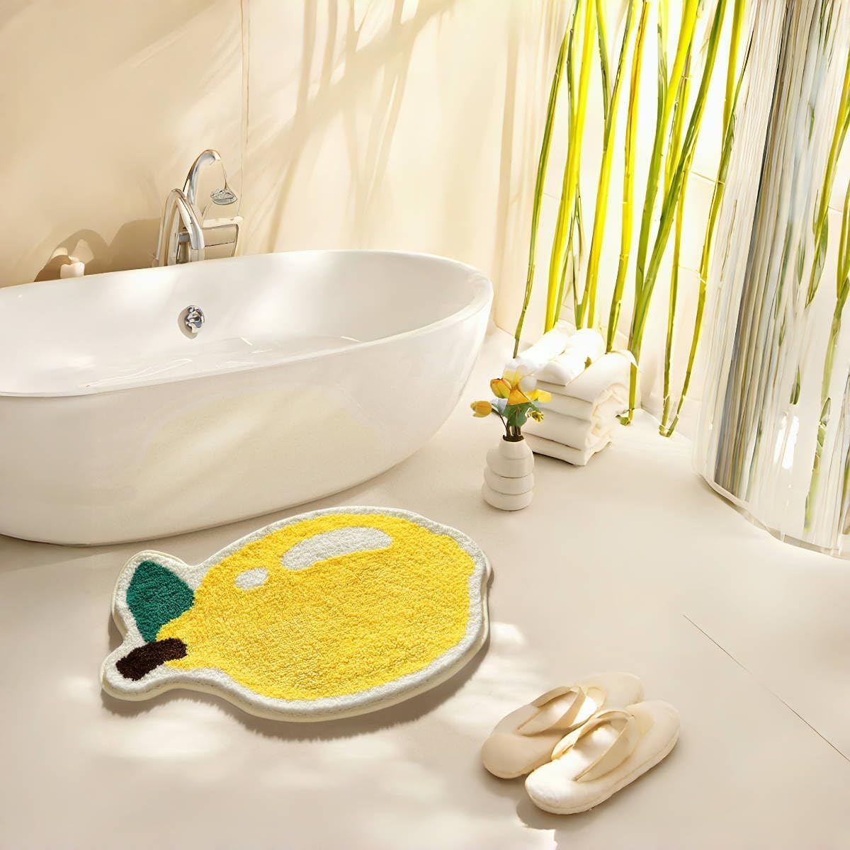Fruit Bath Mats Cute Bathroom Rugs, Particularly Absorbent, Very Soft, and Dry Fast that Fits for Kid's Room, Bathroom or Other Room, 19.7" x 31.5", One Lemon