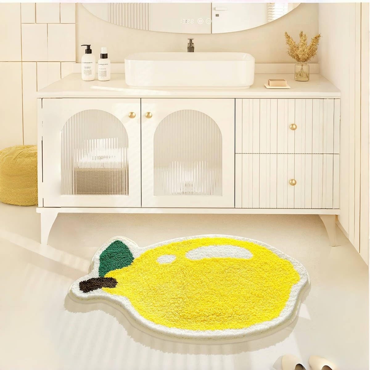 Fruit Bath Mats Cute Bathroom Rugs, Particularly Absorbent, Very Soft, and Dry Fast that Fits for Kid's Room, Bathroom or Other Room, 19.7" x 31.5", One Lemon