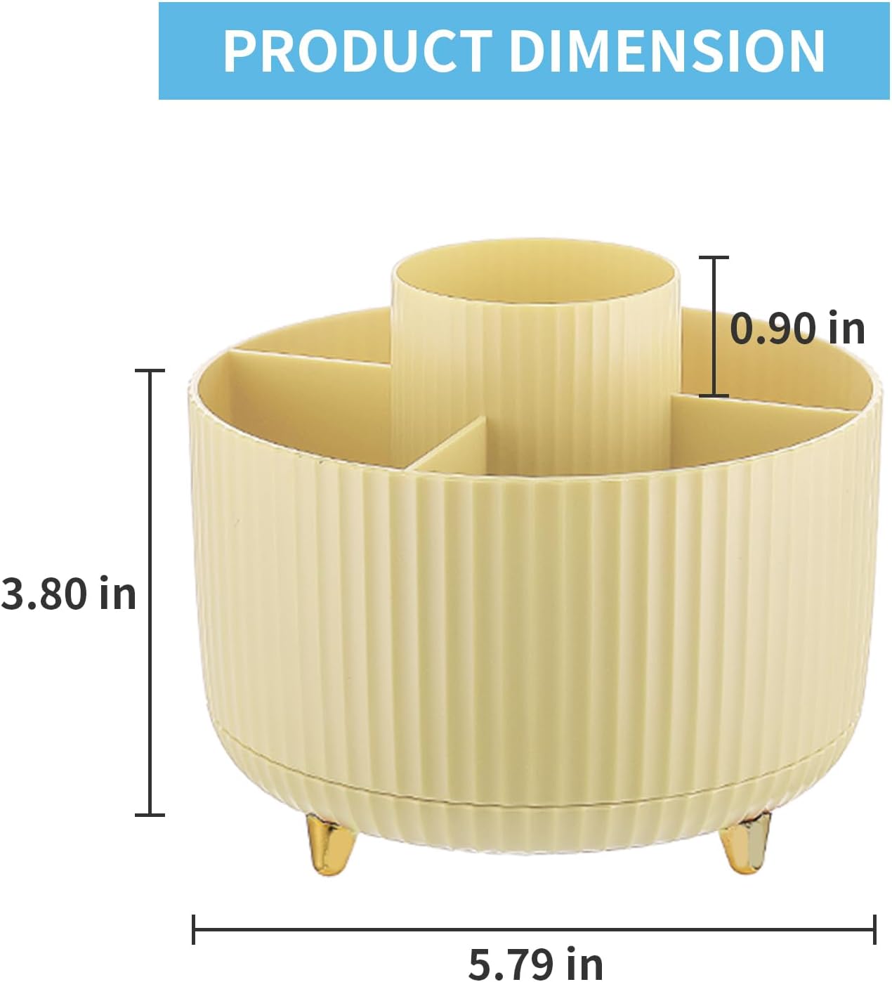 Desk Organizer, 360-Degree Rotating Pen Holder, Desk Organizers and Accessories with 5 Compartments Pencil Holder, Art Supply Storage Box Caddy for Office, Home (Yellow)