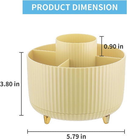 Desk Organizer, 360-Degree Rotating Pen Holder, Desk Organizers and Accessories with 5 Compartments Pencil Holder, Art Supply Storage Box Caddy for Office, Home (Yellow)