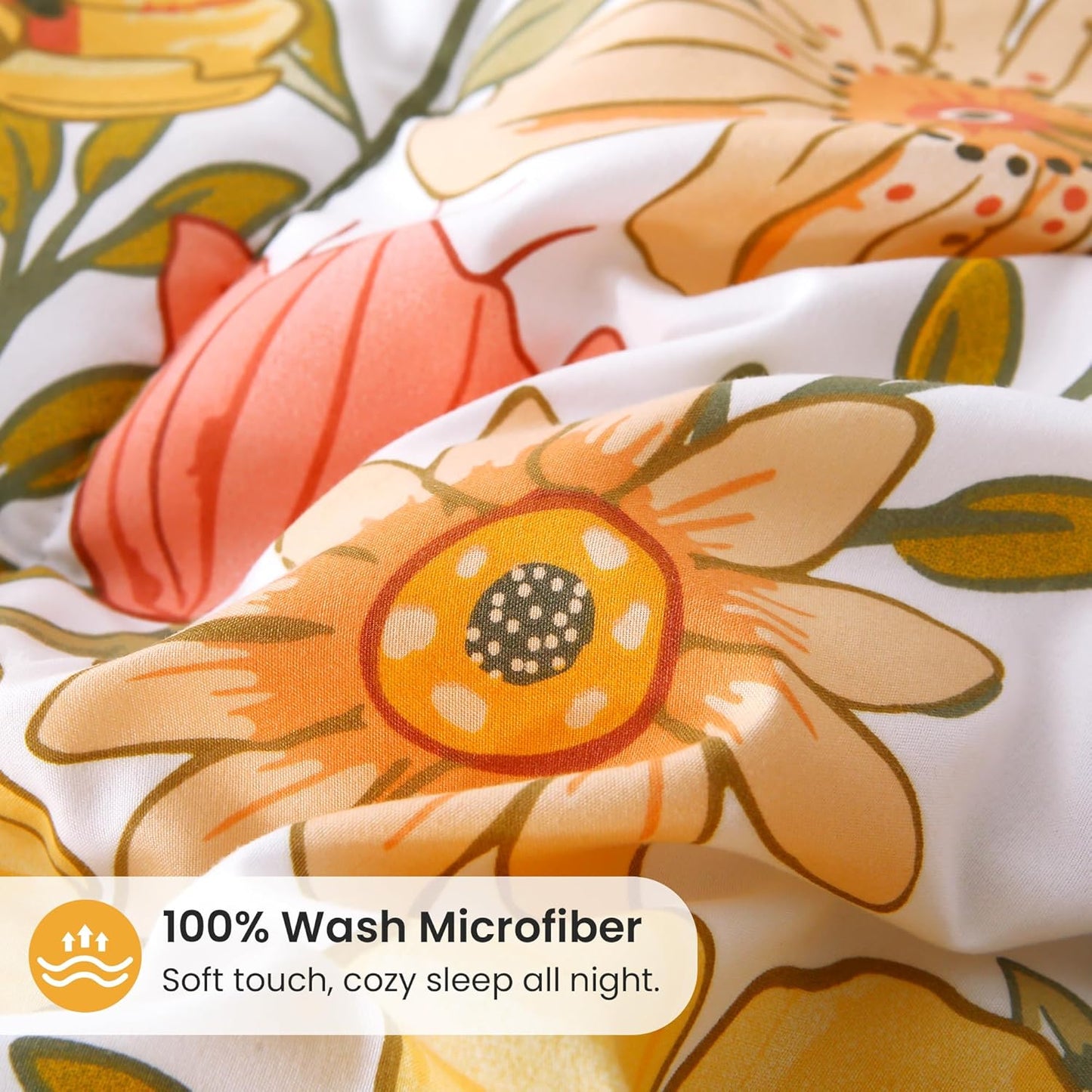 Floral Duvet Cover Full Size, 2 Piece Pink & Yellow Flower Patterned Duvet Cover Set with Zipper Closure, Soft & Breathable Microfiber Bedding Set with 4 Corner Ties and 2 Pillow Shams