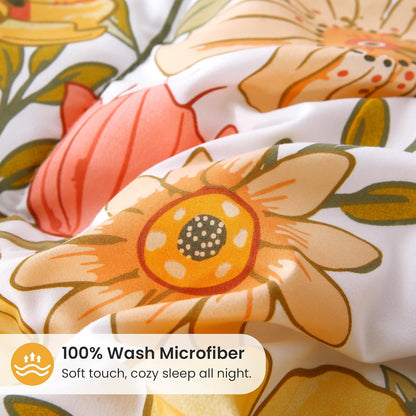 Floral Duvet Cover Full Size, 2 Piece Pink & Yellow Flower Patterned Duvet Cover Set with Zipper Closure, Soft & Breathable Microfiber Bedding Set with 4 Corner Ties and 2 Pillow Shams