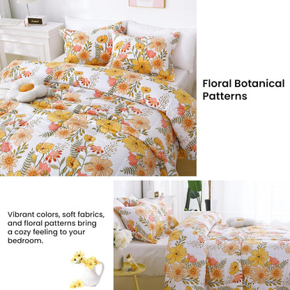 Floral Duvet Cover Full Size, 2 Piece Pink & Yellow Flower Patterned Duvet Cover Set with Zipper Closure, Soft & Breathable Microfiber Bedding Set with 4 Corner Ties and 2 Pillow Shams