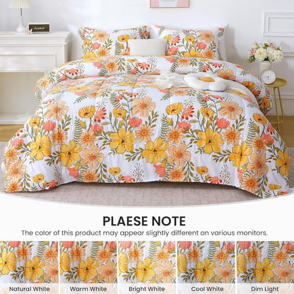 Floral Duvet Cover Full Size, 2 Piece Pink & Yellow Flower Patterned Duvet Cover Set with Zipper Closure, Soft & Breathable Microfiber Bedding Set with 4 Corner Ties and 2 Pillow Shams