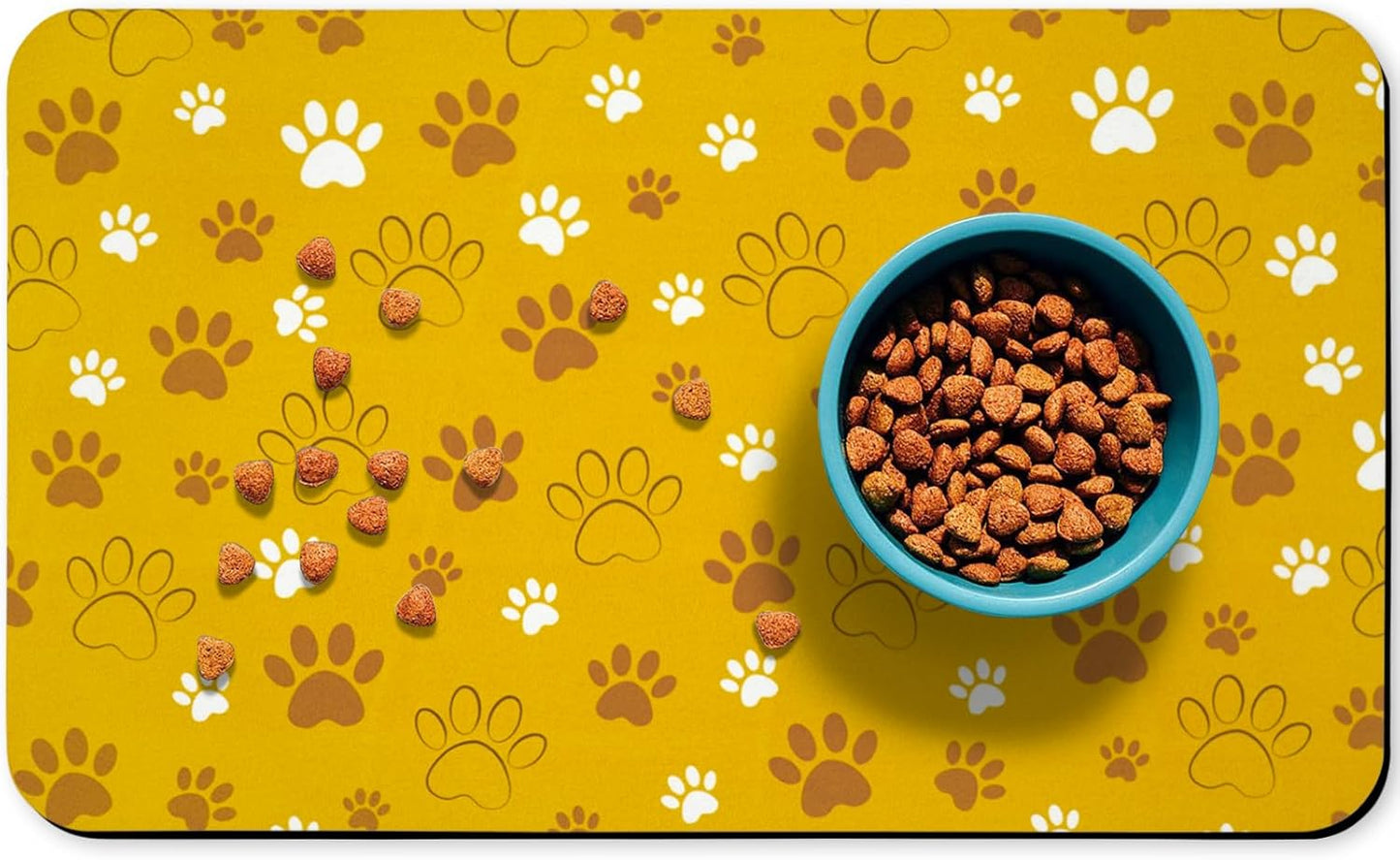 Dog Food Mat, Absorbent Water Bowl Mats Cat Pet Feeding Placemats Yellow 20 * 12 inch