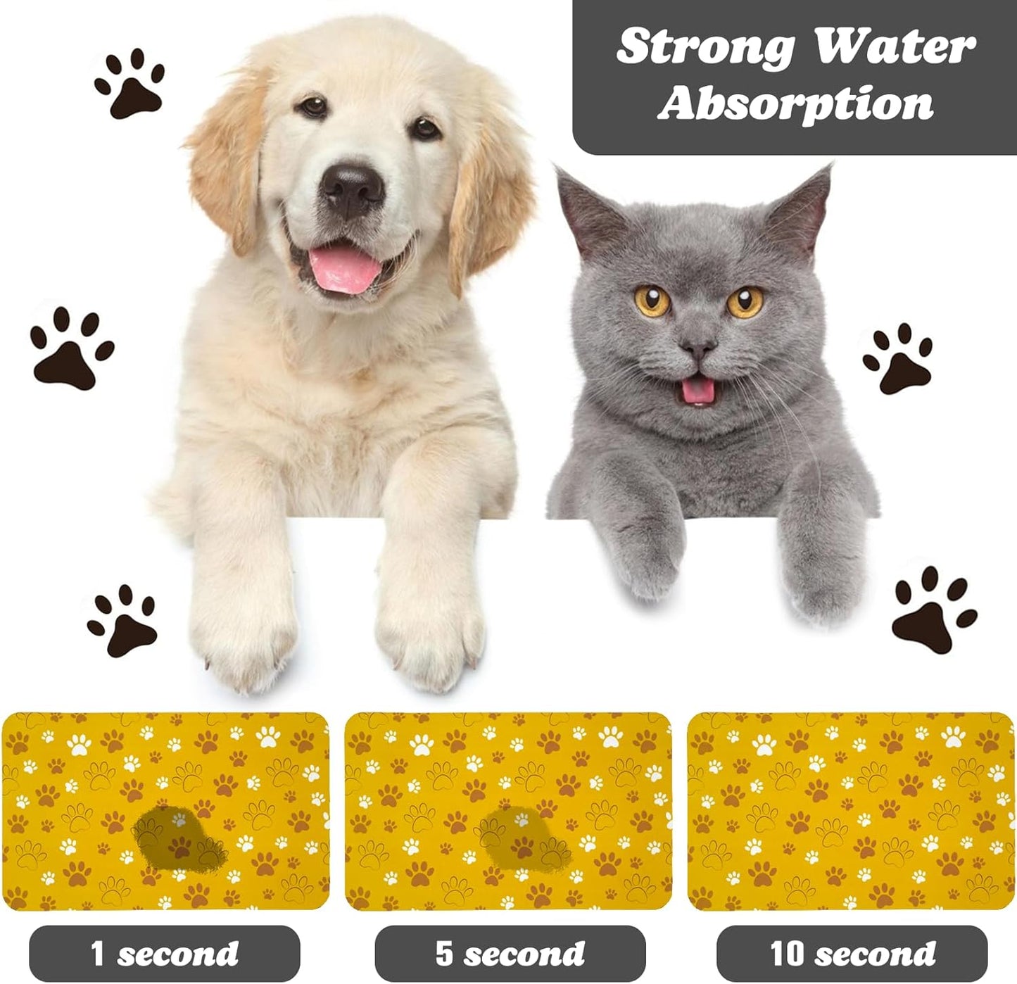 Dog Food Mat, Absorbent Water Bowl Mats Cat Pet Feeding Placemats Yellow 20 * 12 inch