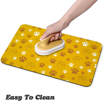 Dog Food Mat, Absorbent Water Bowl Mats Cat Pet Feeding Placemats Yellow 20 * 12 inch